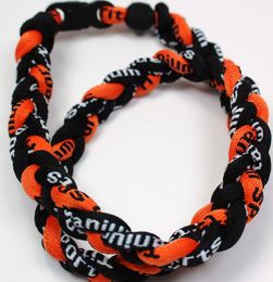 Promotion - 400PCS/Lot Baseball Sports Titanium 3 Rope Braided Black Black Orange GE Necklace RT068