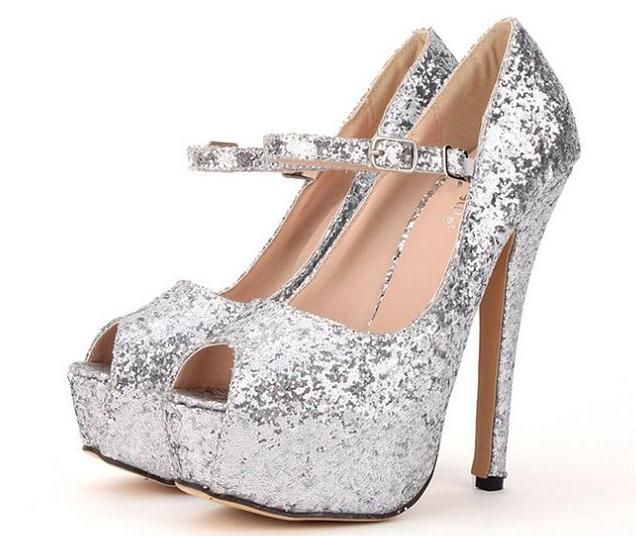 silver colour high heels