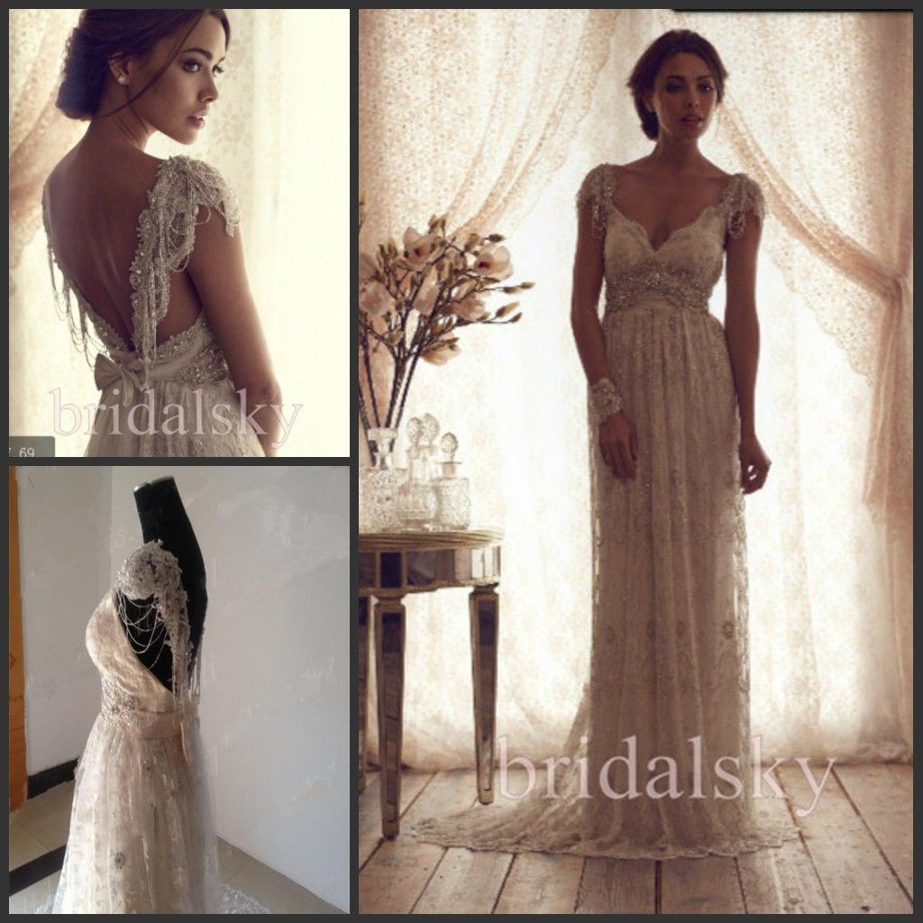 Real Photo!!Vintage Lace Beading Tassels Sash Sweetheart Cap Sleeves