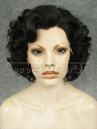 10" Dark Brown Short Curly Wig Heat Friendly Synthetic Hair Front Lace Wavy Natural Wig