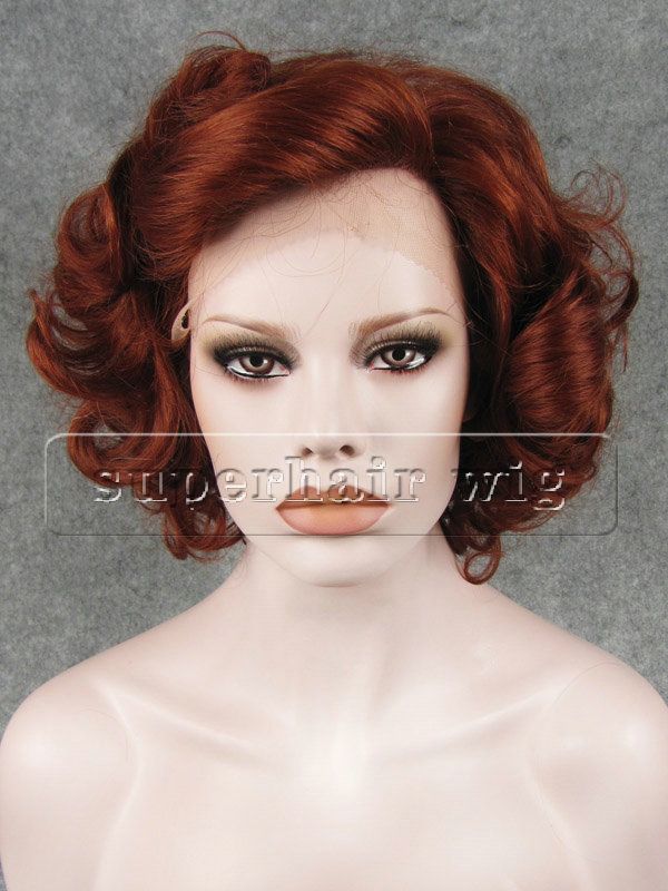 

10" #350 Burgundy Red Heat Resistant Synthetic Hair Lace Front Wavy Short Wig