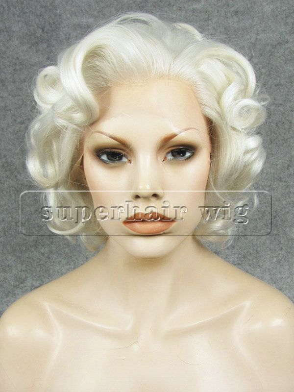 

10" #1001 White Blonde Heat Resistant Synthetic Hair Lace Front Wavy Short Wig