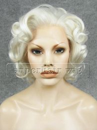 10" #1001 White Blonde Heat Resistant Synthetic Hair Lace Front Wavy Short Wig