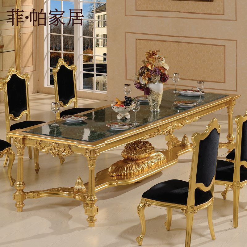 Luxury Classic Home Furniture Golden Foil Baroque Hand Carved Dining Table Free