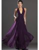 Affordable Mermaid Deep V-neck Floor Length Purple Chiffon Evening Dresses Low Back Discount Evening Gowns Pleats Elegant Prom Dresses