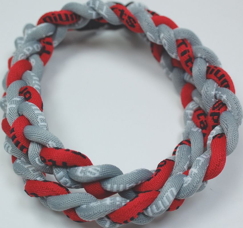 

Wholesale - 400PCS/Lot Baseball Sports Titanium 3 Rope Braided Red Grey Sport Necklace RT86