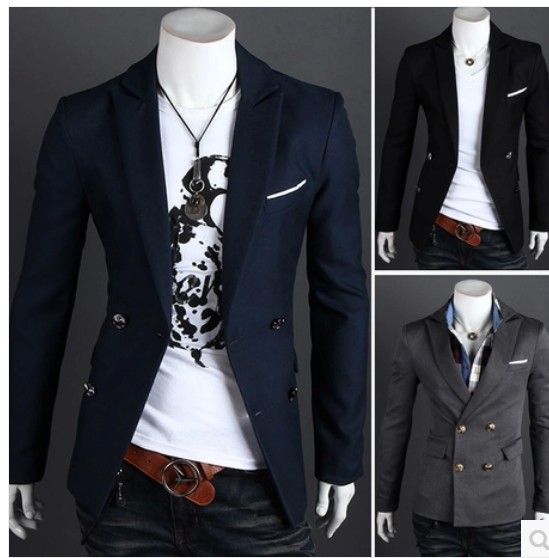 Best Quality Hot Sale Black/Navy/Grey Mens Suit Double Breasted Blazer ...