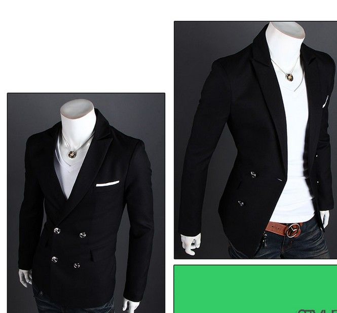 Hot Sale Black/Navy/Grey Mens Suit Double Breasted Blazer Mens Modern ...