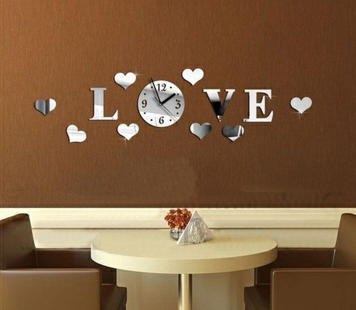 3d Mirror Wall Clock Home Decoration Diy Crystal Love Heart Antique Children S Art Removable Decor