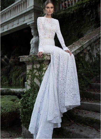 2014 Berta Full Lace Wedding Dresses Bateau Neckline Deep ...