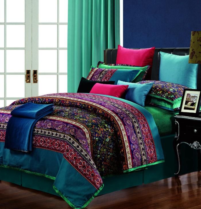 Luxury Egyptian Cotton Paisley Bedding Set King Queen Size Silk