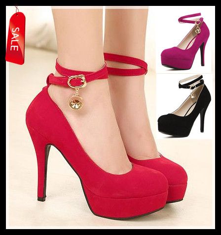 

Ankle Strappy Synthetic Suede Pumps 3 Colors Colorful Sexy Women Night Club Shoes EU35 to 39 ePacket Free Shipping, Red come with box