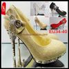 Silver Gold Black Red Color Waterproof Diamond Bow Dazzling High Heels Shoes Wedding Bridal shoes 5 Colors EU34 to 40 ePacket Free Shipping