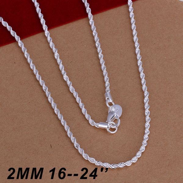 

Top Quality 925 Sterling Silver Men Women Twist ROPE Chain Necklaces 2MM 16inch/18inch/20inch/22inch/24inch