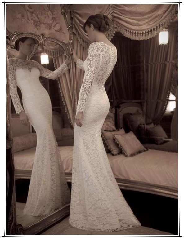 2014 Lace Bröllopsklänningar Yaki Ravid Sweetheart Långärmad Sweer Back Knappar Klänning Elegant Mermaid Sweep Train Bridal Gowns Aw-261