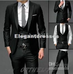 sexy Mens Slim Fit one Button Pants Vest Wedding Tuxedos The groom dress formal blue suits for men