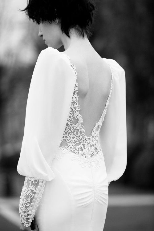 2014 Gorgeous White Chiffon Long Sleeve Fitted Mermaid Backless Wedding ...
