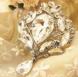 Luxury 4 Inch Huge Crystal Brooch Elegant Wedding Bridal Pendent Waterdrop Dangle Brooch Pin Fine Gift For Girls