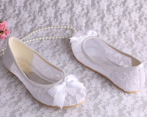 New Arrival Ladies White Lace Ballerina Flats Bridal Wedding Shoes With ...