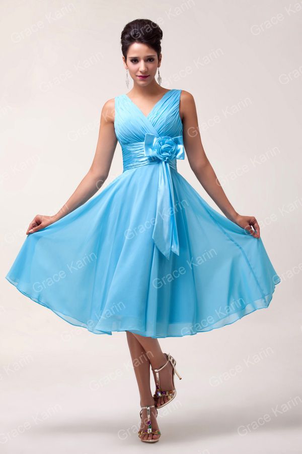 2017 New Knee Length Chiffon Bridesmaid Dresses Ruched V Neck With