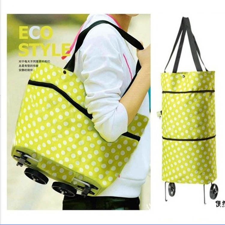 Stylish And Convenient Dual Wheel Reusable Shopping Bags Oxford Cloth