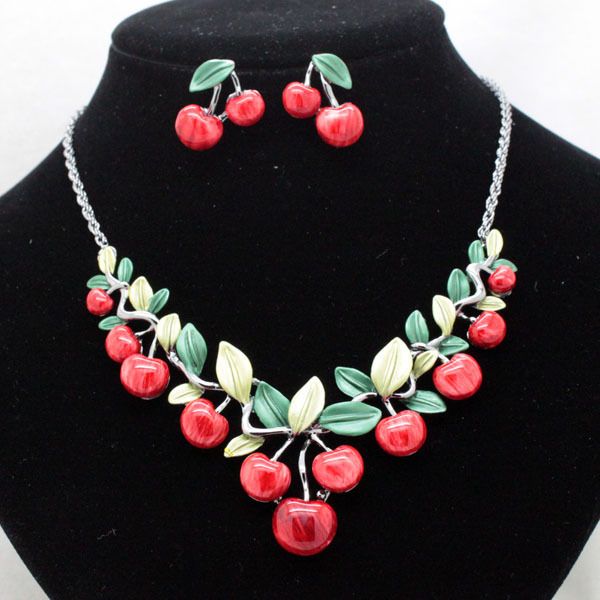 New arrival brand very lovely cherry party jewelry sets fashion costume necklace and earrings sets for women free shipping-image-179498307