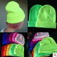 Wholesale Fashion Cap Solid Colors Unisex Knitting Hats Caps BIGBANG GD Fluorescent color Thickened Hats Hiphop
