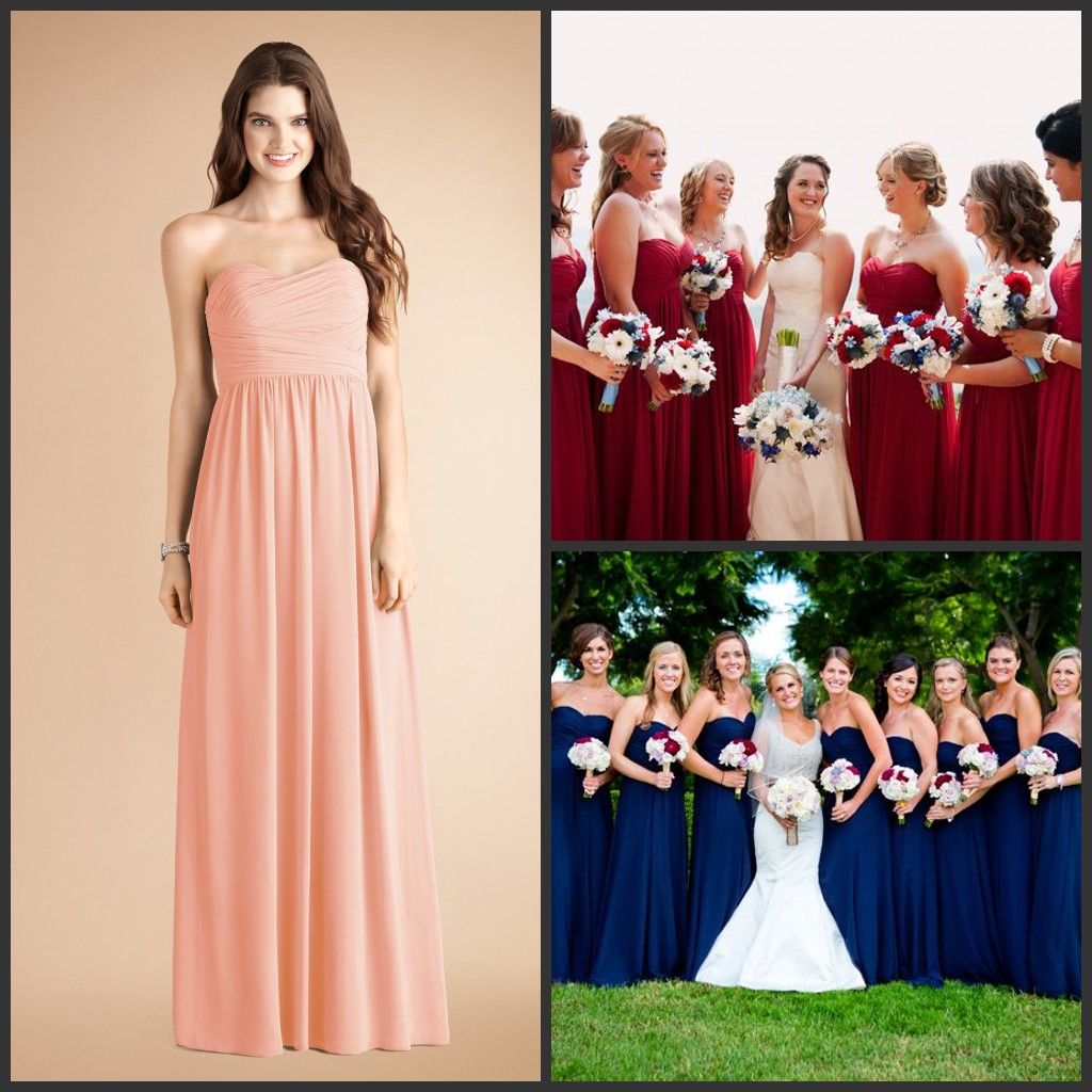 2015 Long Chiffon Gown With Strapless Pleats Coral & Blue & Royal Blue ...