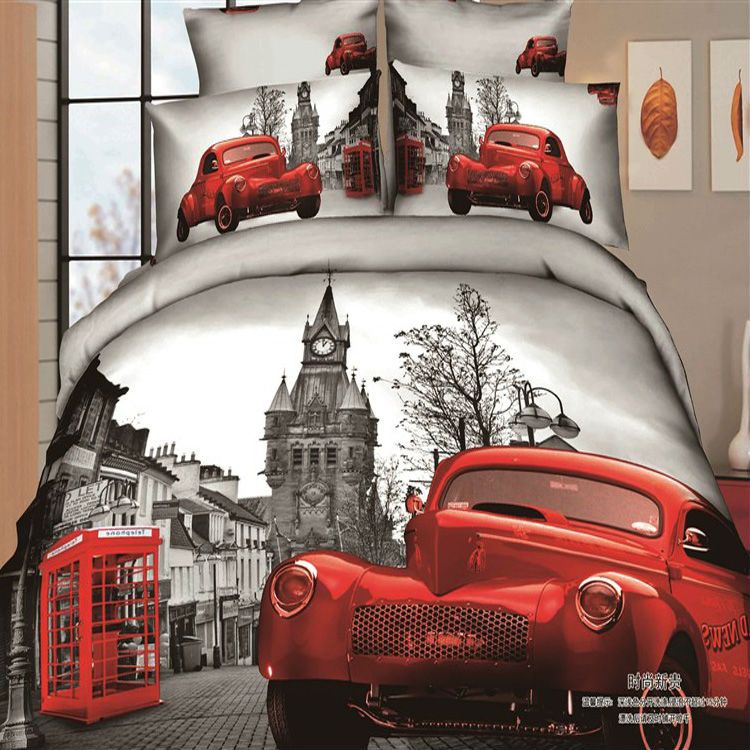 Red Car Unique Pattern Print Bedding Set Cotton Bedclothes Pillowcase