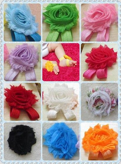 

2014 hot sale baby feet flower foot ornaments flower sandals 2.5" shabby Shabby Flower foot walker shoes Barefoot Sandals 60pcs=30pairs/lot, Multi-color