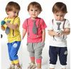 Nuovo arrivo estate abbigliamento per bambini set cravatta moda tshirt + pantaloni harem 2 pz ragazzo casual tuta per bambini vestito set per bebè qz529