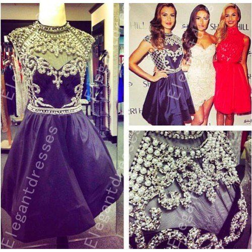 2019 Beautiful Exquisite High Neck Beaded Crystal Short Prom Dresses Party For Girl Formal Special Occasion Party Gowns Custom