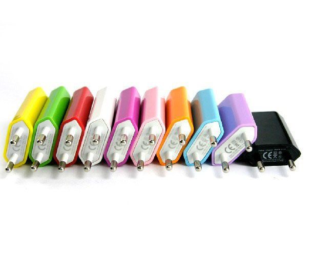 adattatore USB 1000mA per caricabatterie da parete USB EU USA colorato di alta qualità 10 colori per iPhone 5s 4s 5c Iphone4 telefono cellulare Android 1000 pezzi