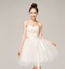 High quality and inexpensive Simple Strapless Ribbon Satin and Organza short Prom dress Bridesmaid Dress