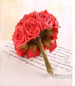 12 st Head Real Touch Latex Wedding Bridal Bridesmaid Roses Blomma 10 Färgplocka