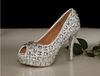 Free Shipping Rhinestone Peep Toe Crystal High Heel Wedding Shoes Silver Bridal Dress Shoes Woman Nightclub Party Banquet Dress Shoes