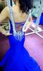 Ny ankomst 2018 Evening Dresses Sweetheart Straps Sexiga backless Mermaid Court Train Luxury Pärled Long Royal Blue Formal Gowns PA1463639