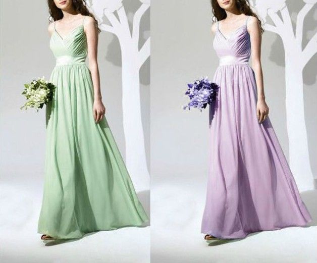 Fascinating Prom Gowns Sexy V-neck Spaghetti Strap Ruffle Floor-Length Bridesmaid Dress Girls Chiffon Party Gown Prom Dresses