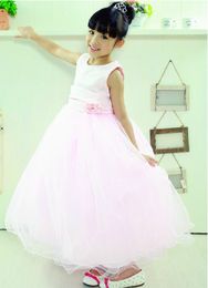 2014 New Arrival Arco e Feitas À Mão Flores Flower Girls 'Vestidos Formais vestido com uma linha Jewel mangas Ruched Sash Andar de comprimento