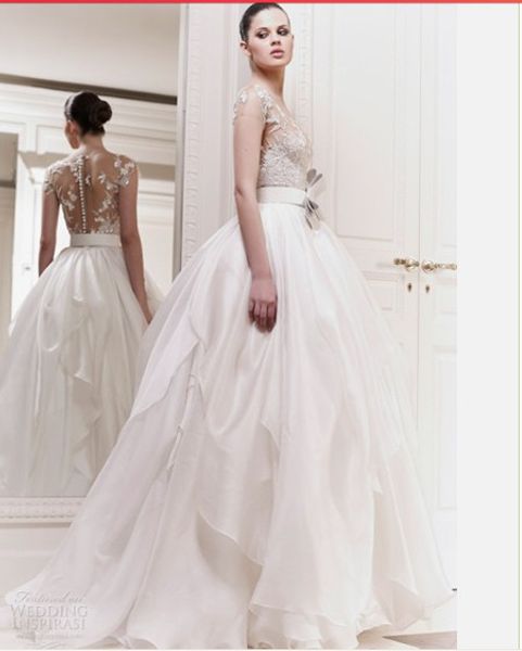 2014 Zuhair Murad Wedding Gown Ball Gown Scoop Cap Sleeve