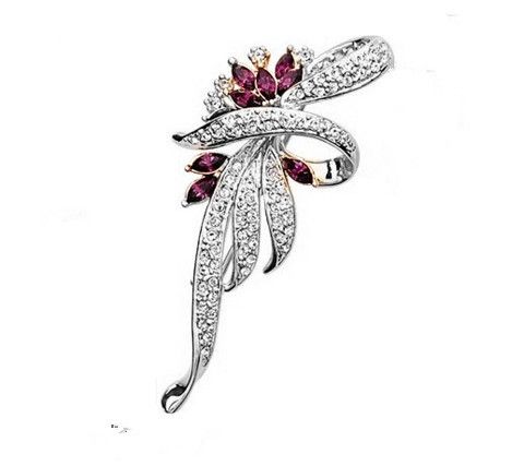 Silver Plated Clear Rhinestone Diamante Purple Marquise Crystal Jewelry Gift Pin party Brooch