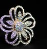 Rose Gold Plated Clear Rhinestone Crystal Diamantes Flower Party Brooch Pins