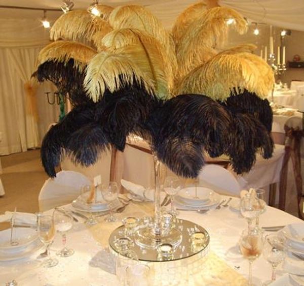 

wholesale 100pcs/lot 12-14inch(30-35cm) gold ostrich feathers for wedding centerpiece table centerpieces party decoraction supply