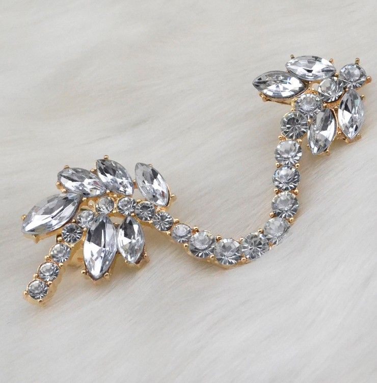 

Rhinestone Crystal Leaves Flower Ear Cuff Earrings Korea Style Silver/Gold Plated Metal
