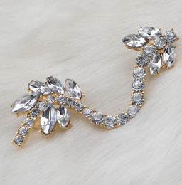 Rhinestone Crystal Leaves Flower Ear Cuff Earrings Korea Style Silver/Gold Plated Metal