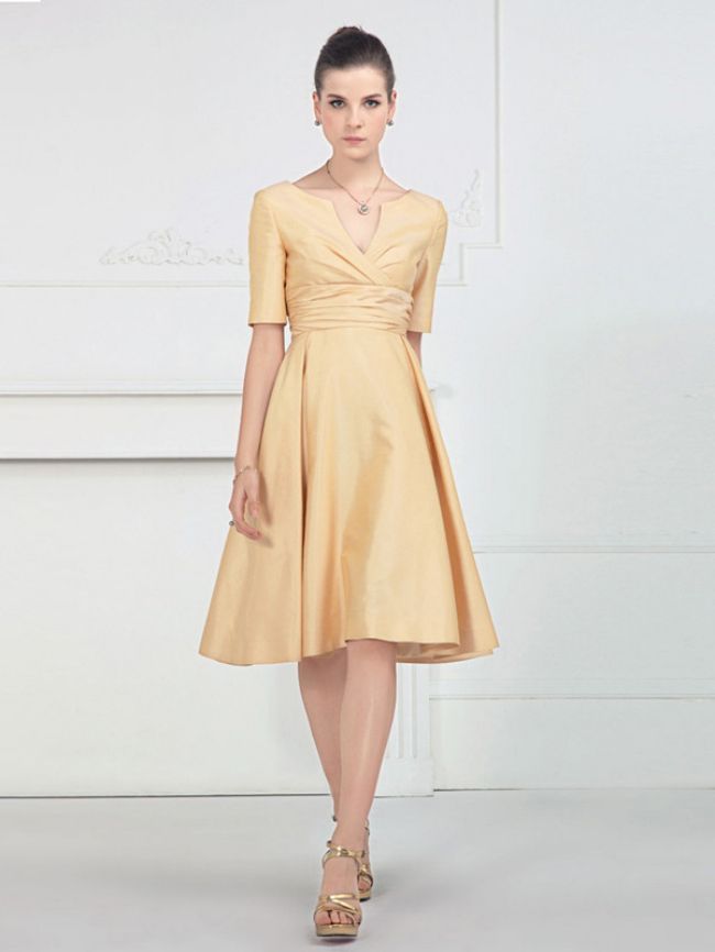 2014 Fabulous Sexy Golden Half Sleeves Knee Length Corset Style Formal