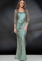 2014 floor length mother of the bride dresses satin strapless 3/4 long sleeve A-line applique lace zipper new arrival hot sale cheap