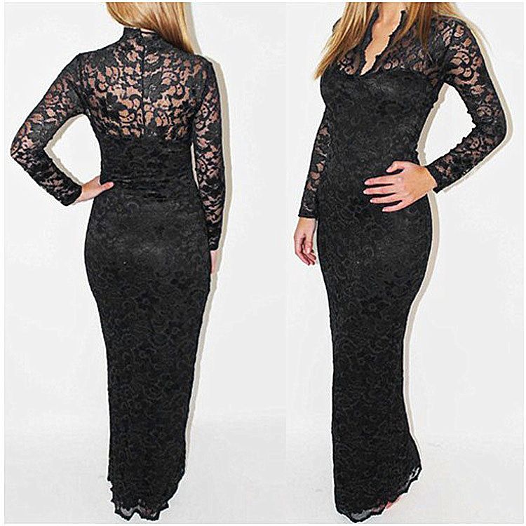 Clubwear Sexy Sheath Lace Dress Long Ankel Längd Kvinnor Klubbparti Klänningar Välj vit svart blå