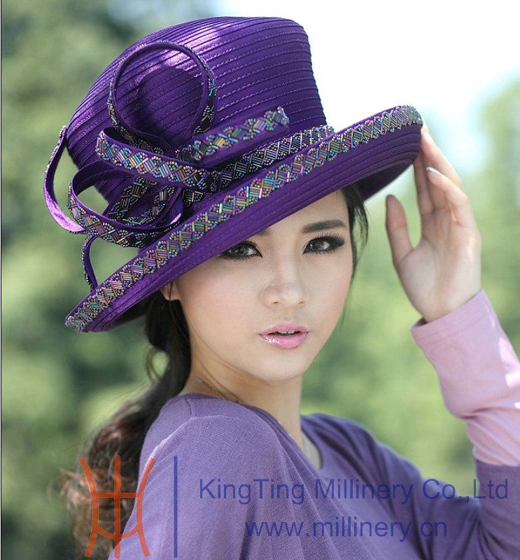 Women Church Hat Satin Ribbon Hat Satin Flower Top Hat Millinery Winter