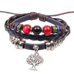 Retro fashion cheap leather weave Trees, flowers and trees alloy bracelet bracelet Coloured beaded bracelet Jewellery